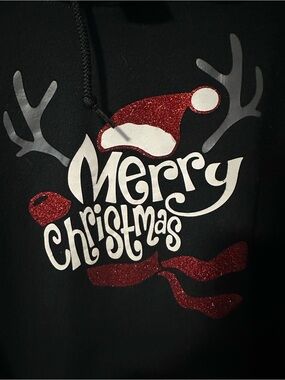 Gildan Black Sweatshirt with Red Glitter Merry Christmas Graphic